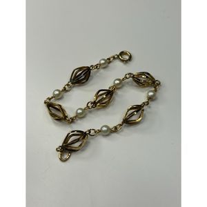 Vintage 1/20 10kt Gold Filled Twisted Chain With Cultured Pearls Bracelet